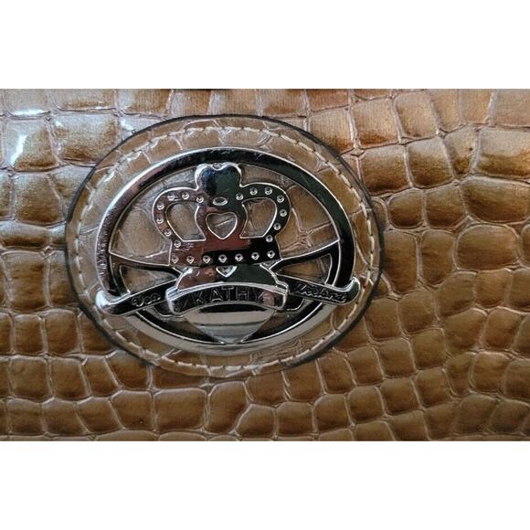 Kathy Van Zeeland Womens Pocketbook Golden Honey Croco Embossed Organizer Bag - Picture 2 of 16